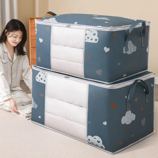 Large Capacity Clothes Storage Bag — Foldable Organizer with Reinforced Handles & Sturdy Zipper for Bedding and Blankets