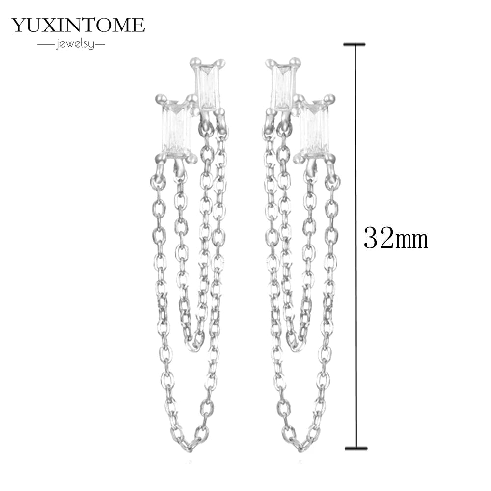 925 Sterling Silver White Zircon Tassel Hoop Earrings — Women’s Luxury Korean Fashion Jewelry 2025