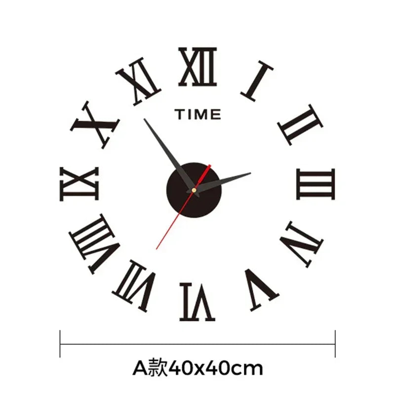 Large 3D DIY Silent Wall Clock – Modern, Punch-Free, Black/Gold/Silver