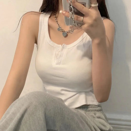 Women's Ribbed Button-Down Tank Top – Sleeveless, Solid, Casual Summer Blouse