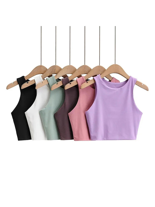 2023 Summer Women’s Slim Sleeveless Tank Tops – O-Neck, Sexy, Nylon, 6 Colors