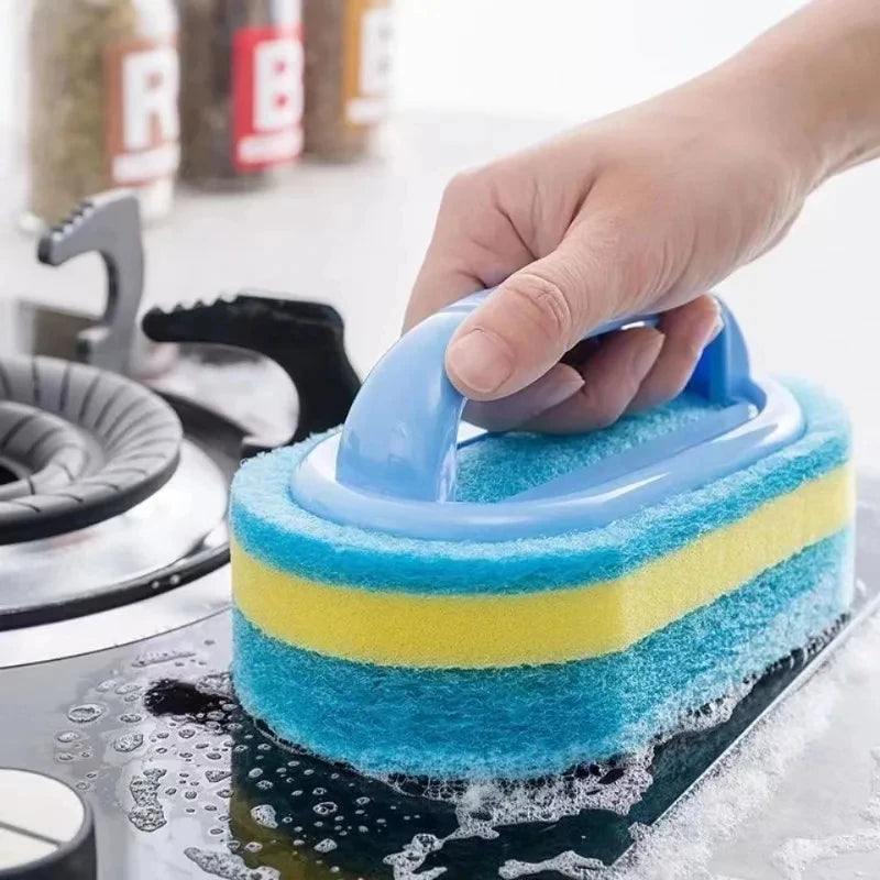 1/3PCS Household Cleaning Brush with Magic Handle Sponge – Easy Cleaner for Kitchen, Bathroom, Toilet, Wall & Window