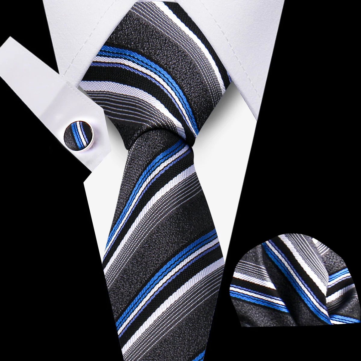 Classic Men’s Tie Set Plaid Necktie with Pocket Square & Cufflinks Business Wedding Gift Accessories