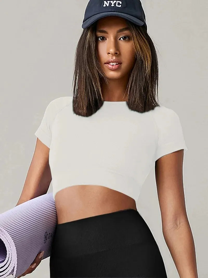 Seamless Women's Yoga Top – Short Sleeve Fitness & Gym Activewear Shirt