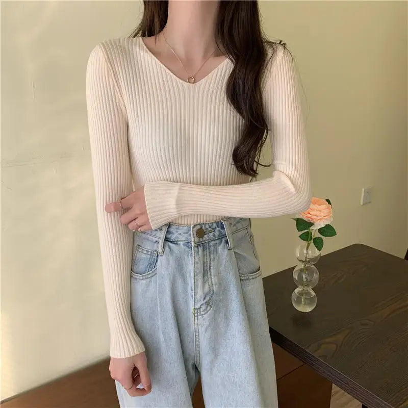 2025 Autumn Winter Women's Knitted Pullover Sweater – Casual Long Sleeve Solid Top