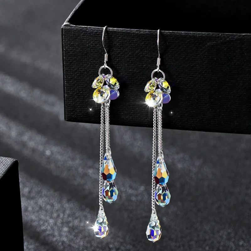 Shiny Crystal Zircon Drop Earrings for Women Geometric Tassel Vintage Pendant Fashion Jewelry