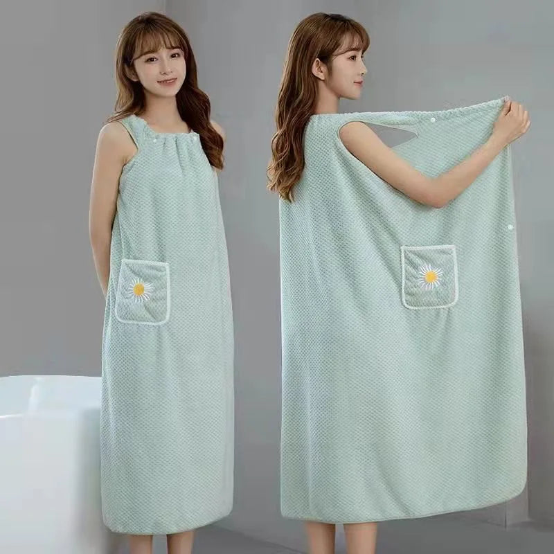 Women’s Wearable Bath Towel Wrap – Quick-Dry Absorbent Bathrobe.
