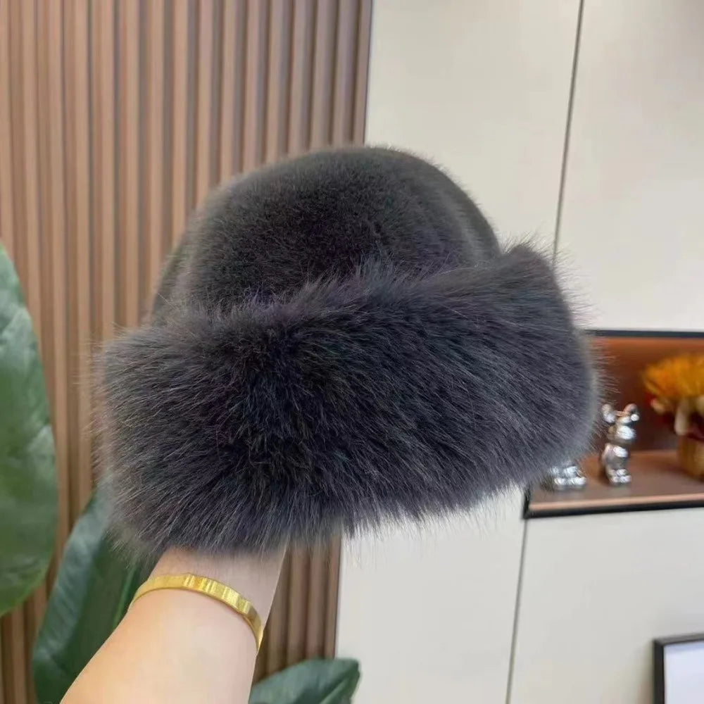 New Fluffy Fur Bucket Hat for Women, Warm Winter Fisherman Hat, Christmas Gift