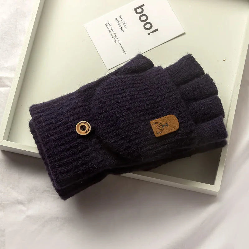 Winter Knitted Flip-Top Gloves – Warm, Windproof, Half-Finger Design for Men & Women