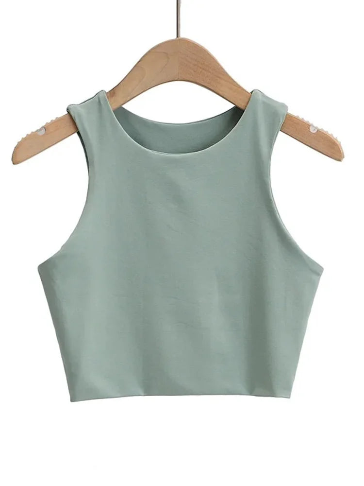 2023 Summer Women’s Slim Sleeveless Tank Tops – O-Neck, Sexy, Nylon, 6 Colors