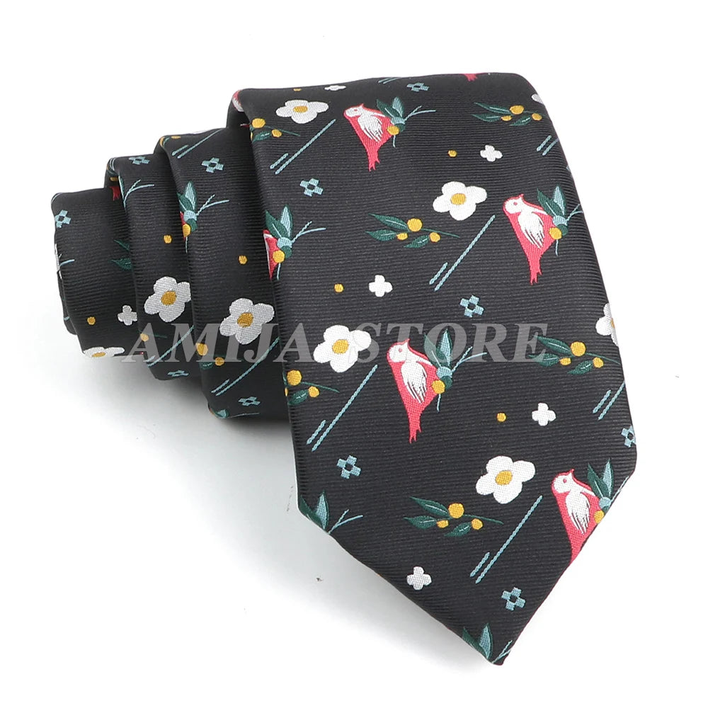 Men’s Jacquard Neck Ties 7cm – Floral & Stripe Design Necktie for Wedding, Party, Business & Daily Wear Gift
