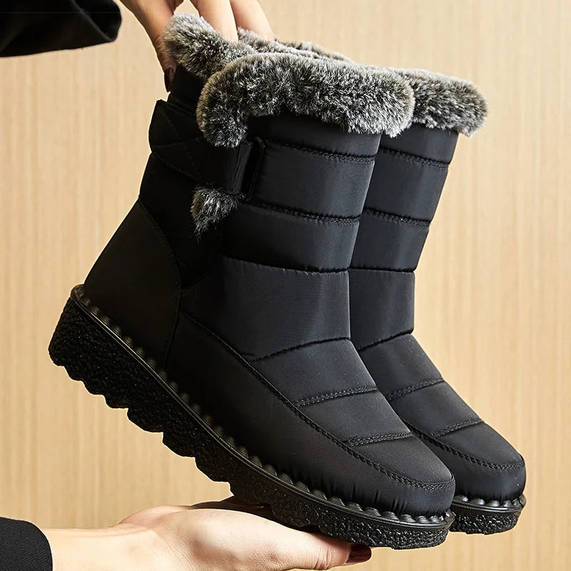 Women's Winter Ankle Snow Boots 2024 – Waterproof, Low Heel, Fur-Lined