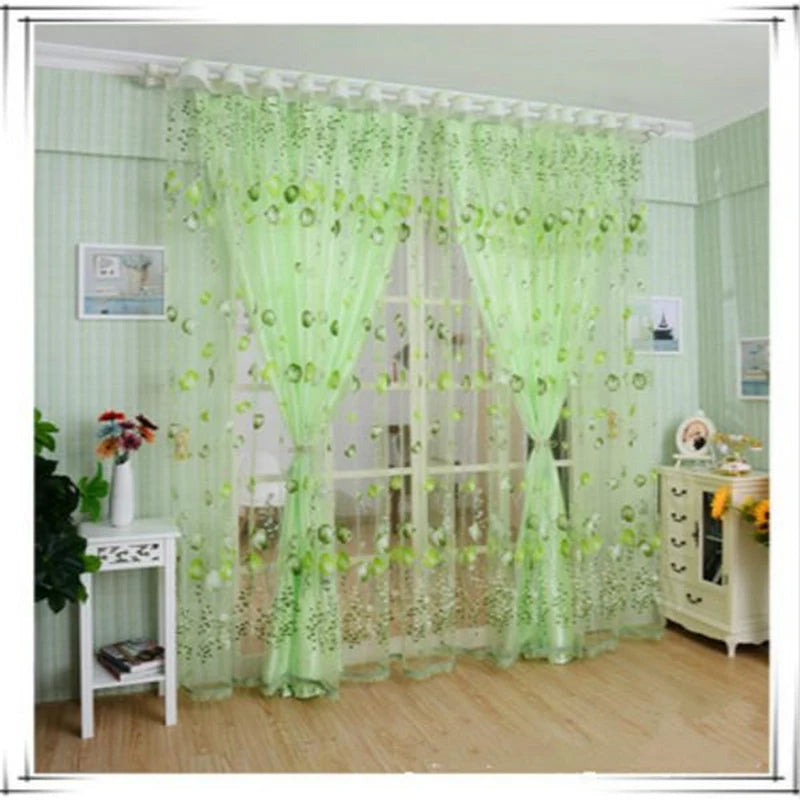 Sheer Tulip Print Curtains – Voile Tulle Window Drapes for Bedroom, Living Room, Kitchen & Balcony