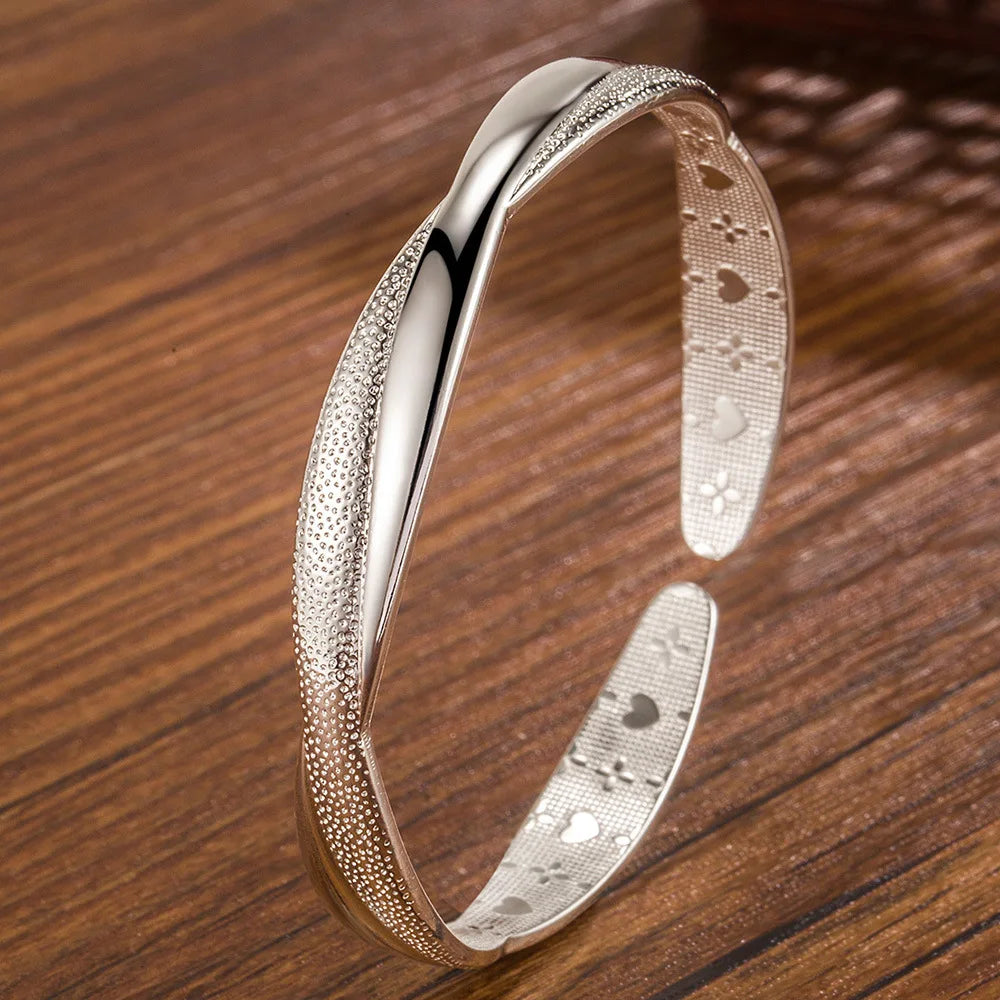 925 Sterling Silver Twist Heart Cuff Bracelet – Elegant Party Jewelry