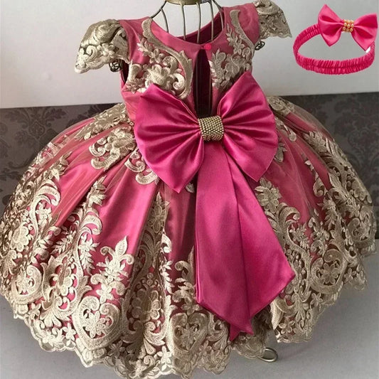 2024 Girls' Lace Princess Dress – Formal, Elegant, Vintage Embroidered Gown