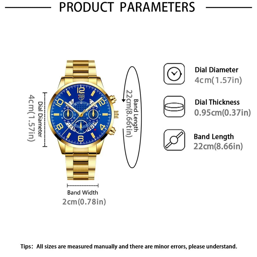 2-Piece Men's Quartz Watch Set – Alloy Strap
