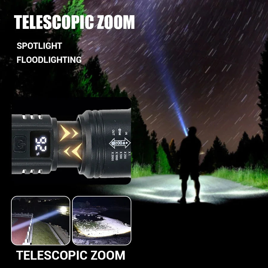 2000LM LED Tactical Flashlight – USB Rechargeable Zoom Torch
