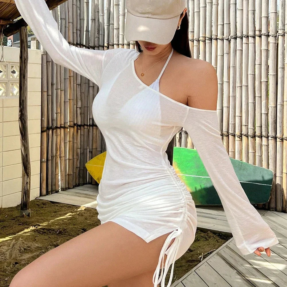 Women's Off-Shoulder Sheer Mini Beach Dress
