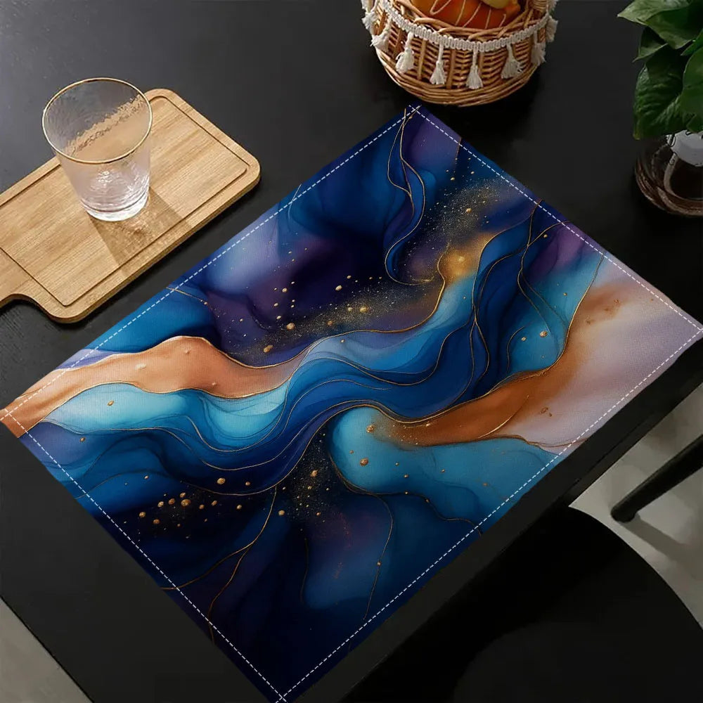 Blue Marble Foil Placemat – Rectangular Table Mat Coaster