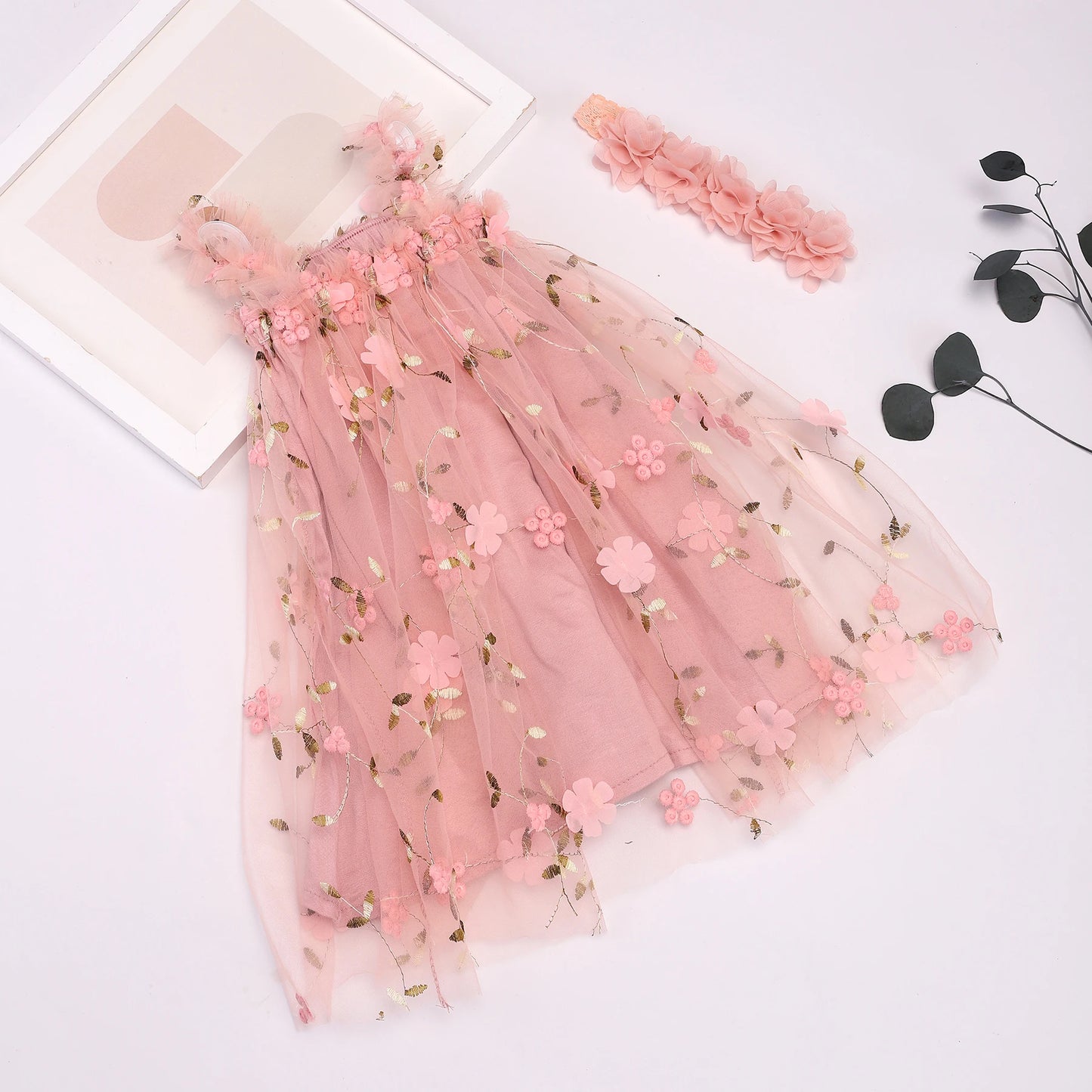 Toddler Girls Floral Tutu Dress with Headband