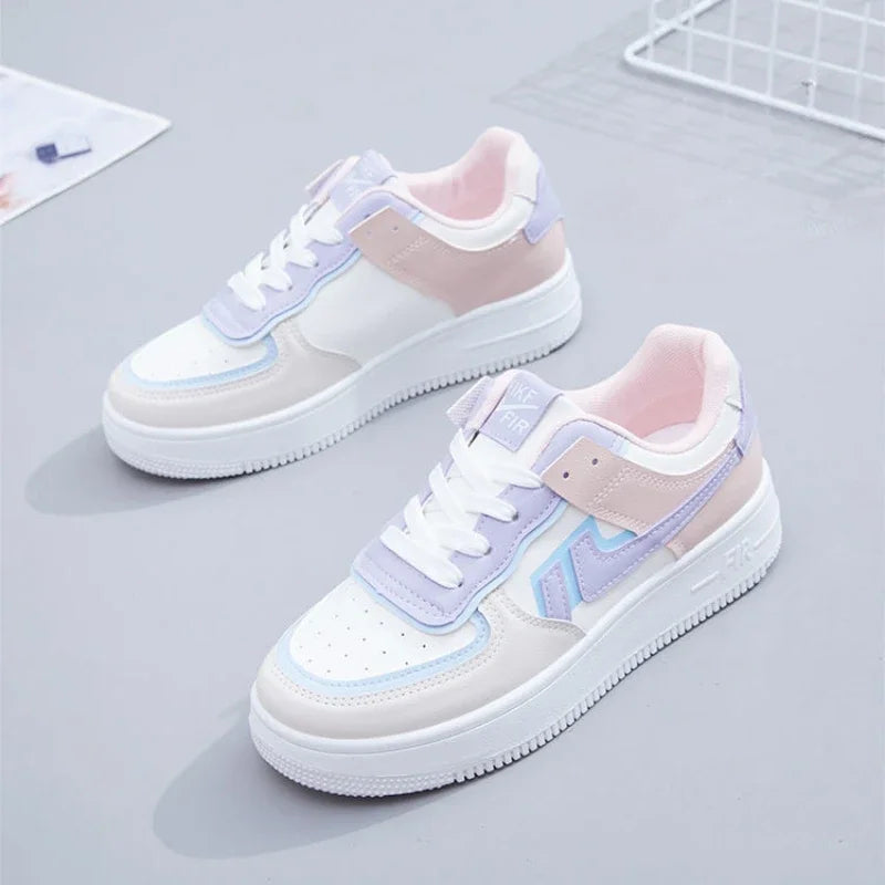 Fashion Lace-Up Flat Sneakers – Breathable, Wear-Resistant, Thick Sole