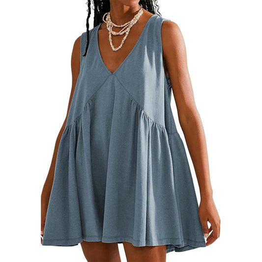 Women's Sleeveless V-Neck Sundress with Pockets