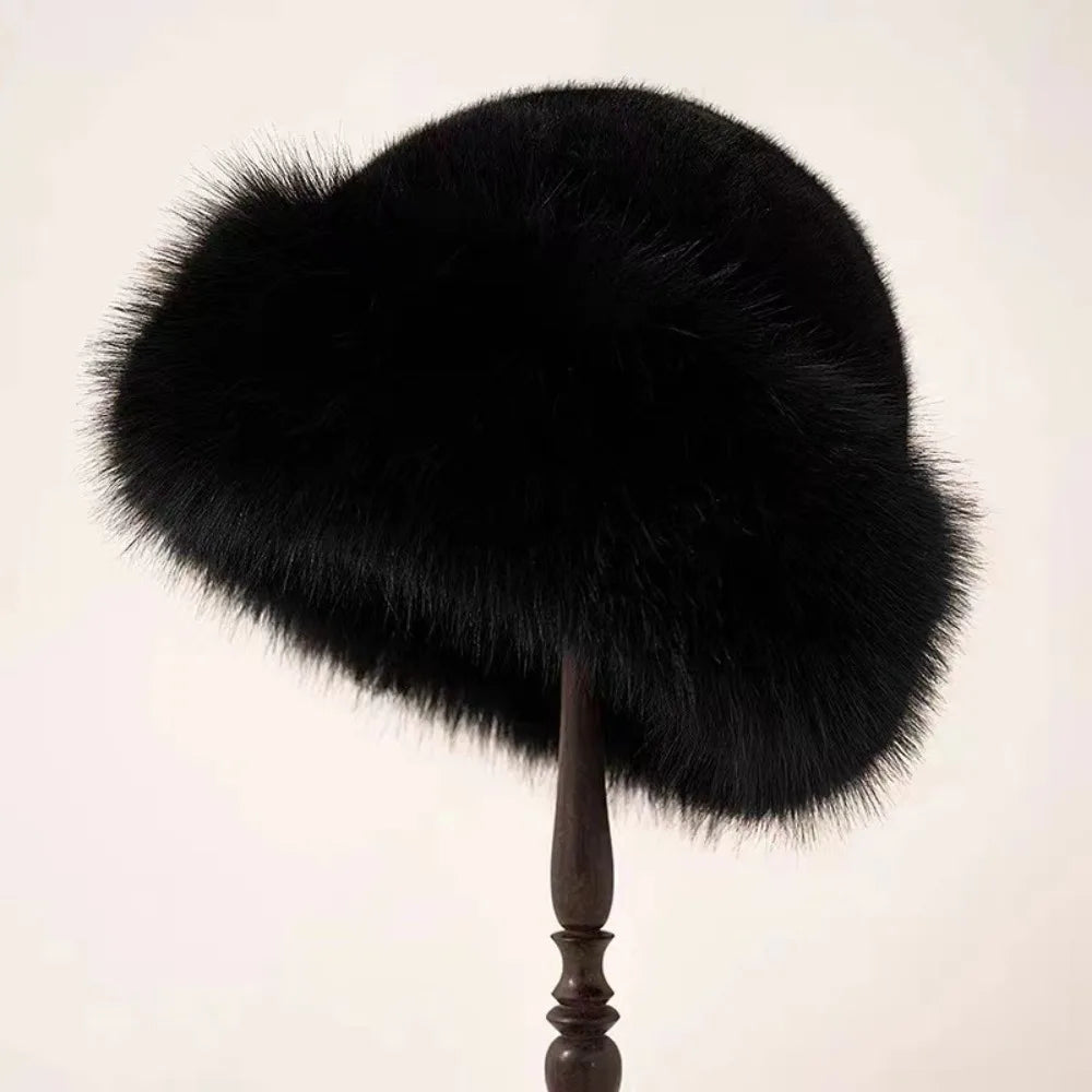 New Fluffy Fur Bucket Hat for Women, Warm Winter Fisherman Hat, Christmas Gift