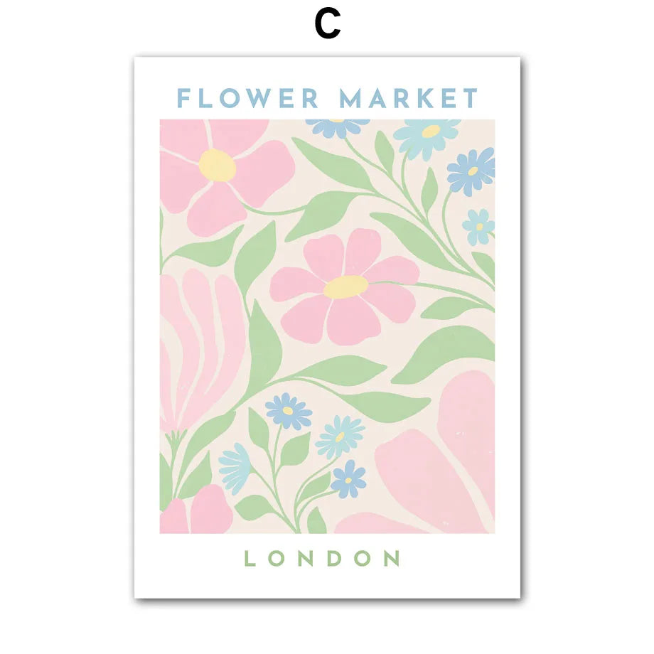 Colorful Flower Market Canvas Poster – Nordic Wall Art for Living Room