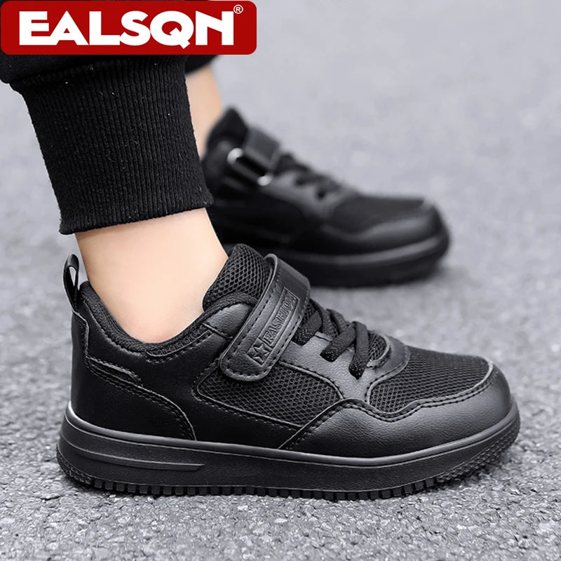 Kids’ Black Sports Shoes – Lightweight, Breathable, Non-Slip Walking Sneakers