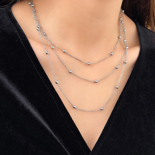Multi-Layer Stainless Steel Beaded Necklace – Elegant Party Jewelry for Women