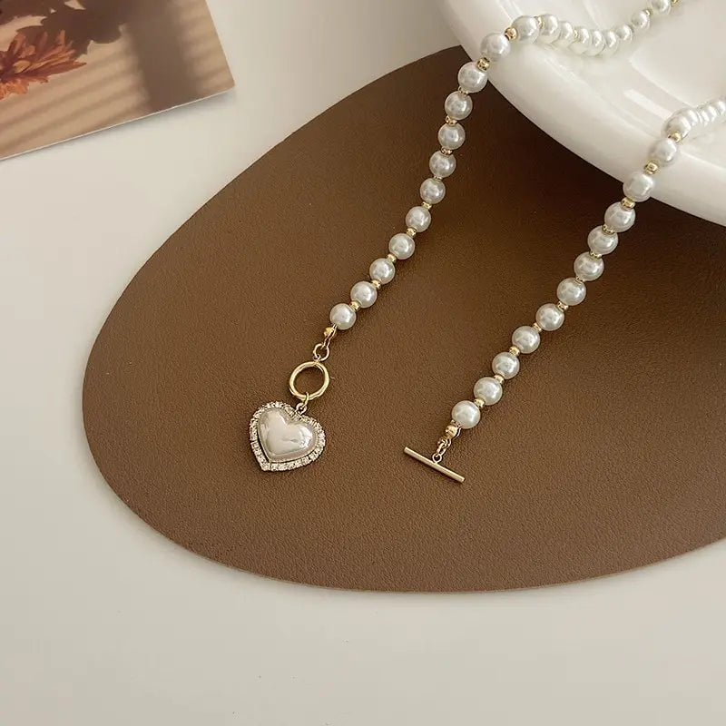 Elegant Heart Pearl Necklace for Women – Luxury Korean-Inspired Jewelry, Imitation Pearls, Ideal Gift for Girls