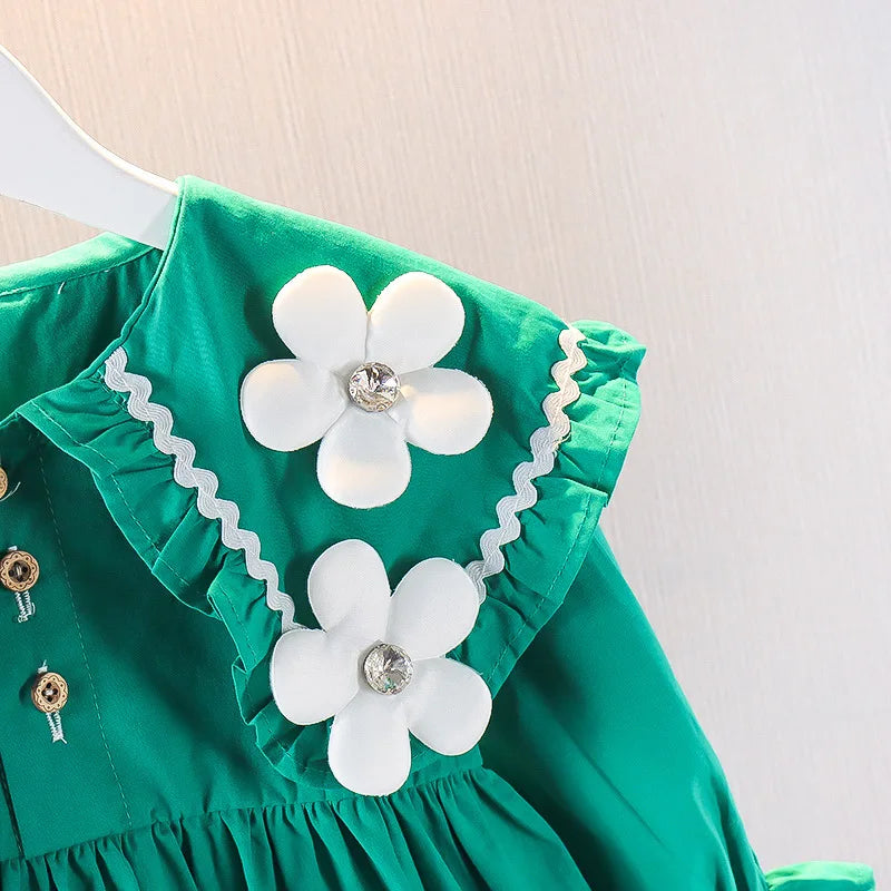 Girls’ Korean Floral Cotton Princess Dress (Spring/Autumn)