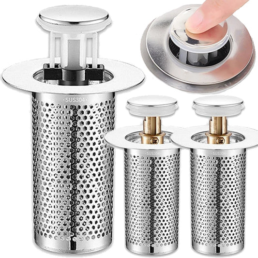 Stainless Steel Floor Drain Filter – Hair Catcher & Anti-Odor Pop-Up Sink Plug