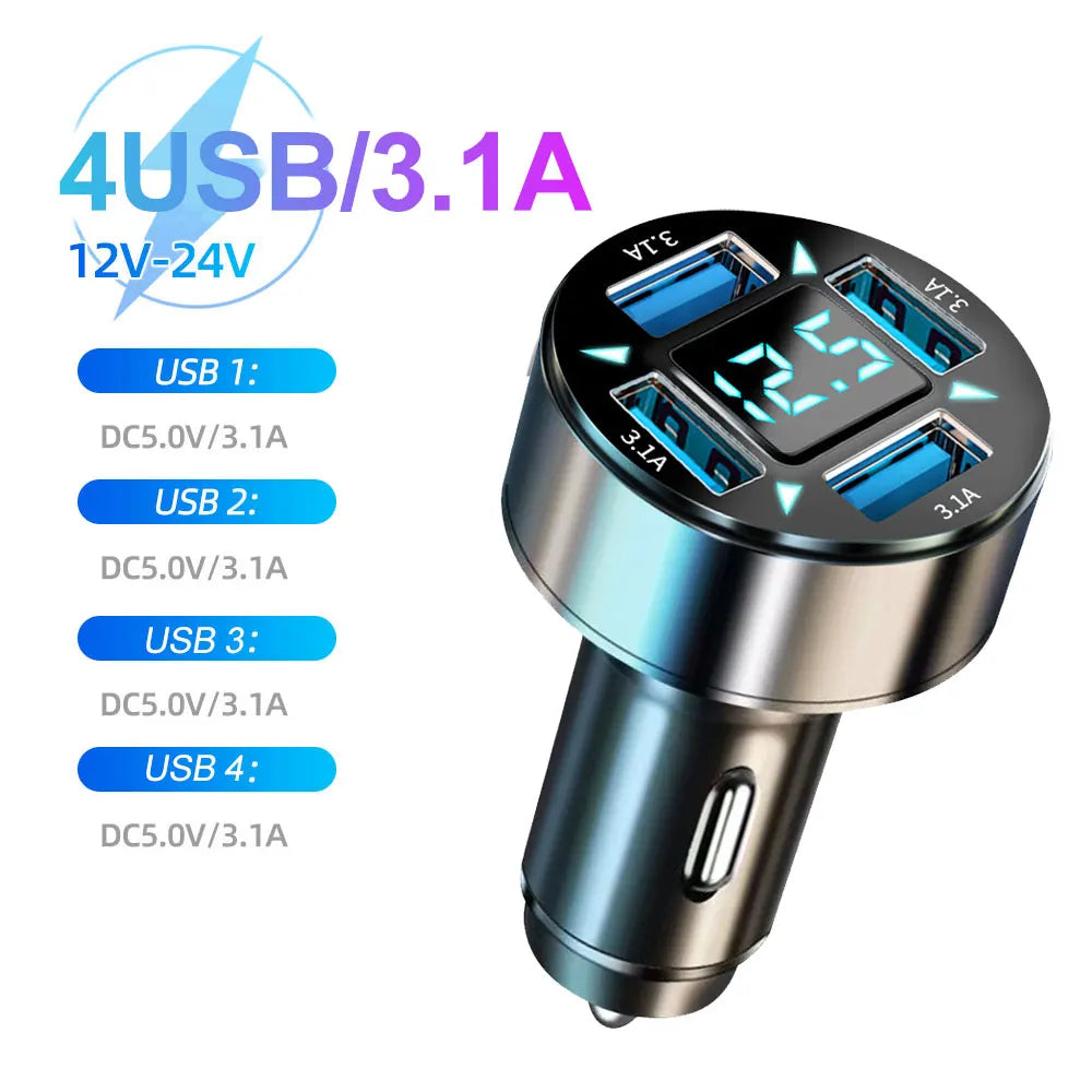 66-250W PD Car Charger QC3.0 Fast Charging Cigarette Lighter Splitter with Digital Display, 1-to-6 Multi Port Adapter