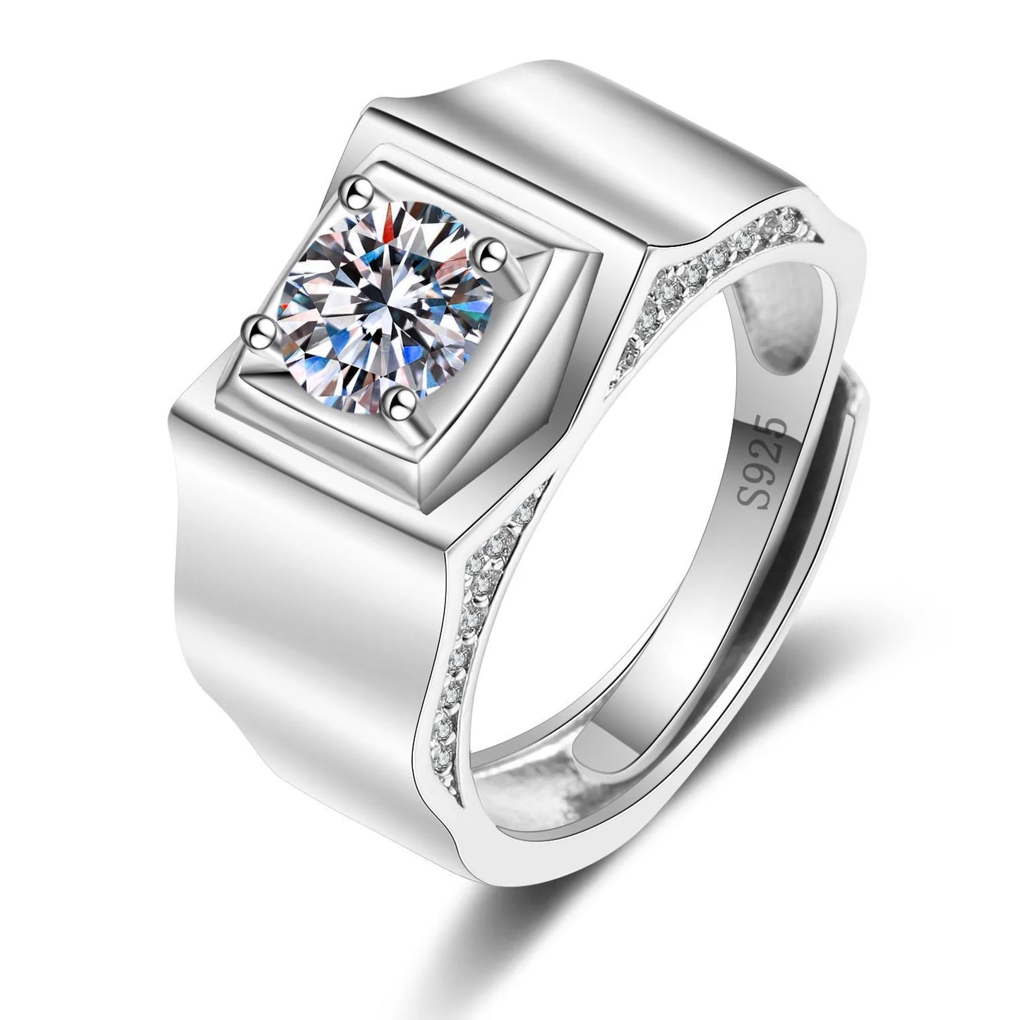 925 Sterling Silver Adjustable Crystal Ring – Fashion Wedding & Engagement Jewelry for Men