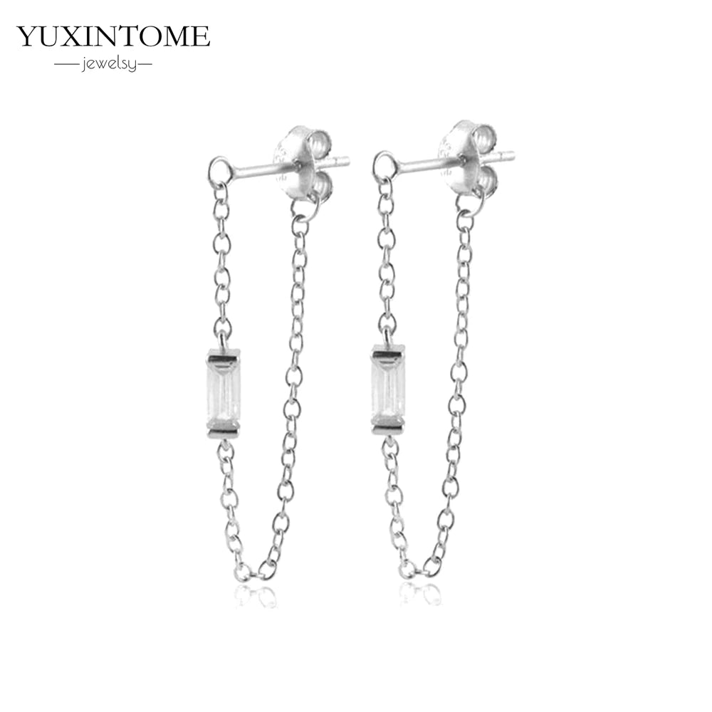 925 Sterling Silver White Zircon Tassel Hoop Earrings — Women’s Luxury Korean Fashion Jewelry 2025