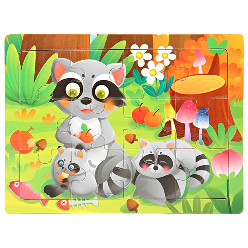 12-Piece Wooden Animal Jigsaw Puzzle – Montessori Educational Toy for Baby or Kids