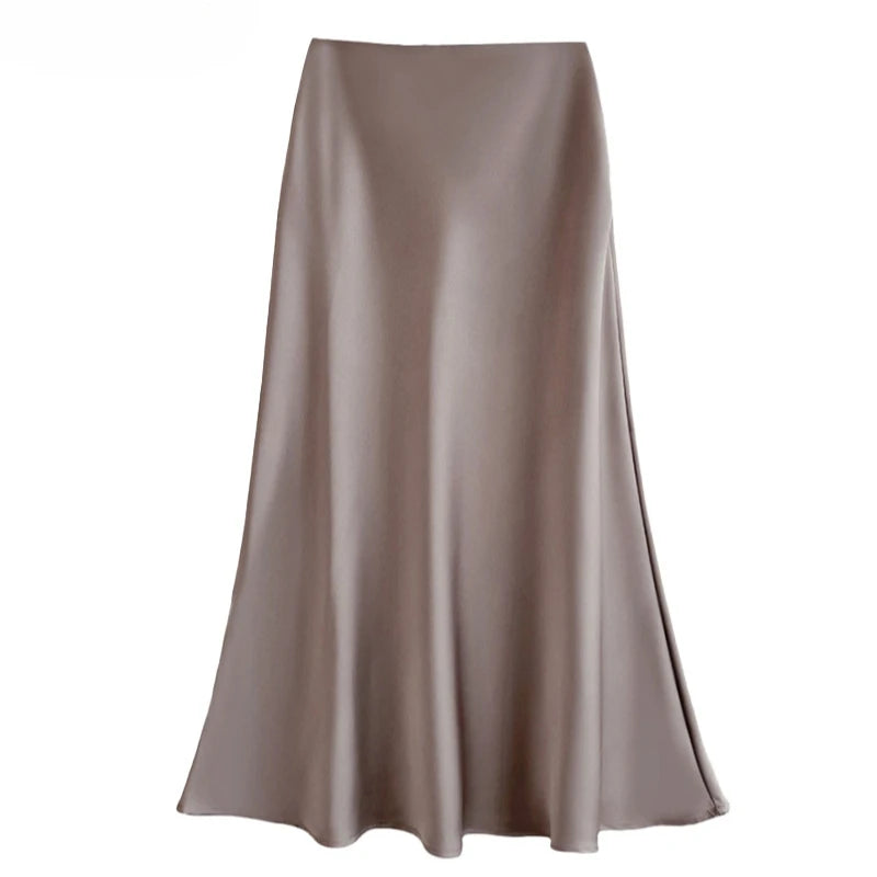 Summer Satin High Waist Fishtail A-Line Skirt for Women