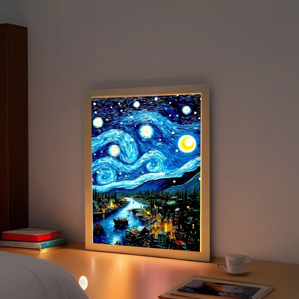 LED Moon Lamp Night Light — Van Gogh Starry Sky Wall Art for Bedroom & Office, Perfect Friend Gift