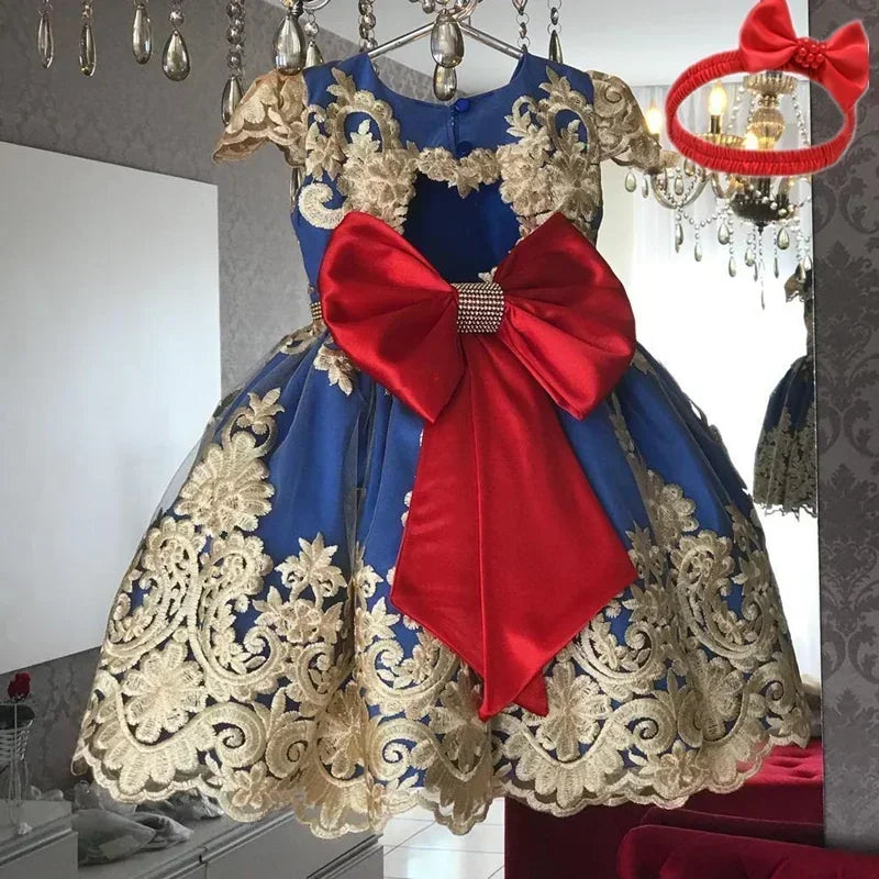 2024 Girls' Lace Princess Dress – Formal, Elegant, Vintage Embroidered Gown