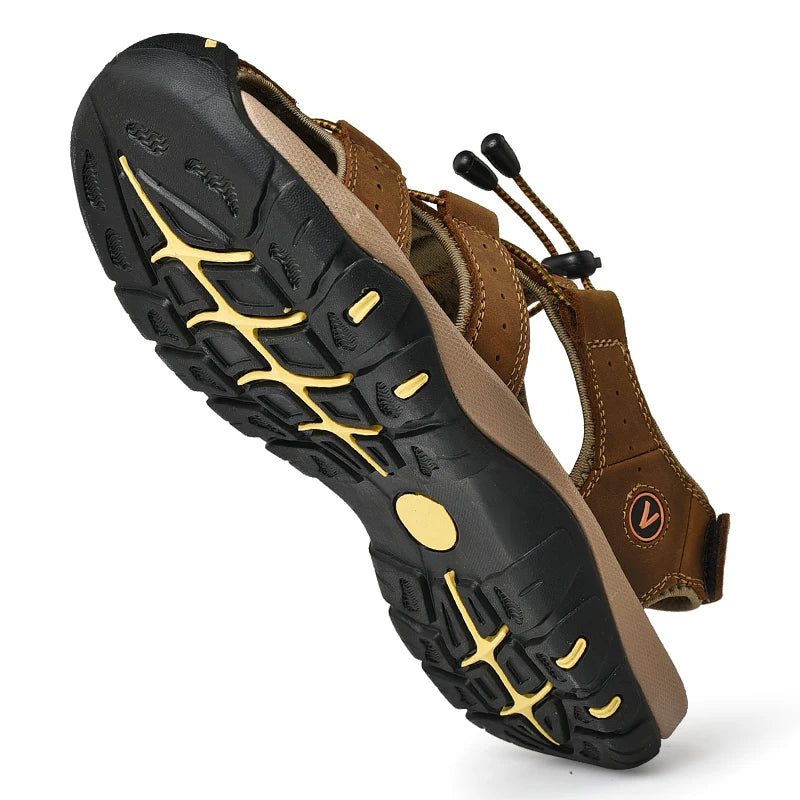 Men's Summer Leather Sandals – Casual Outdoor Beach Shoes