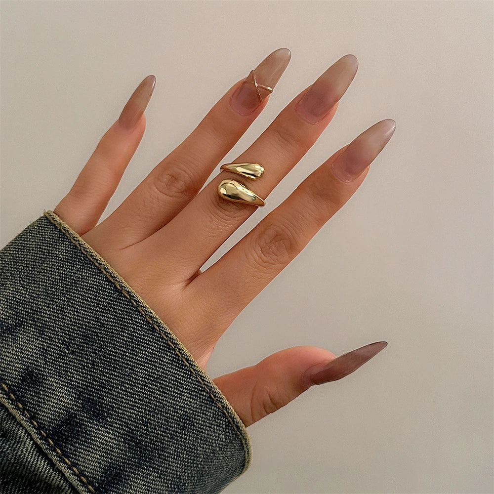 Chunky Metal Cuff Bracelet & Rings– Gold/Silver Waterdrop Jewelry for Women