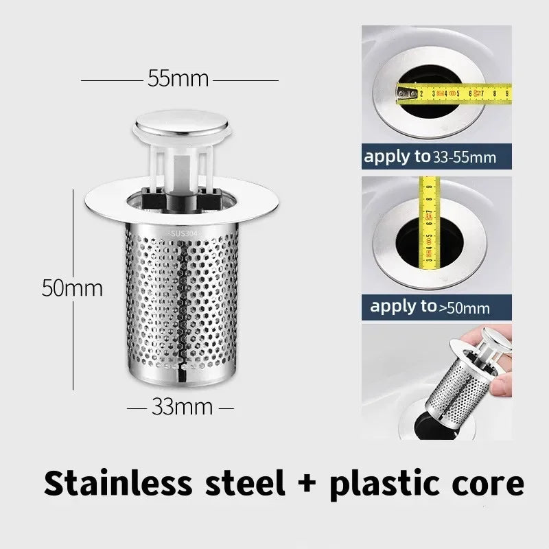 Stainless Steel Floor Drain Filter – Hair Catcher & Anti-Odor Pop-Up Sink Plug