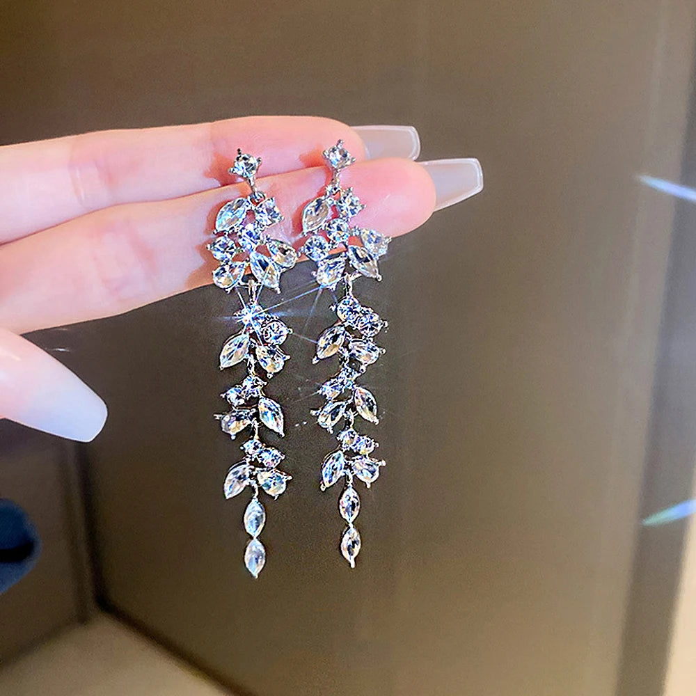 Shiny Crystal Zircon Drop Earrings for Women Geometric Tassel Vintage Pendant Fashion Jewelry