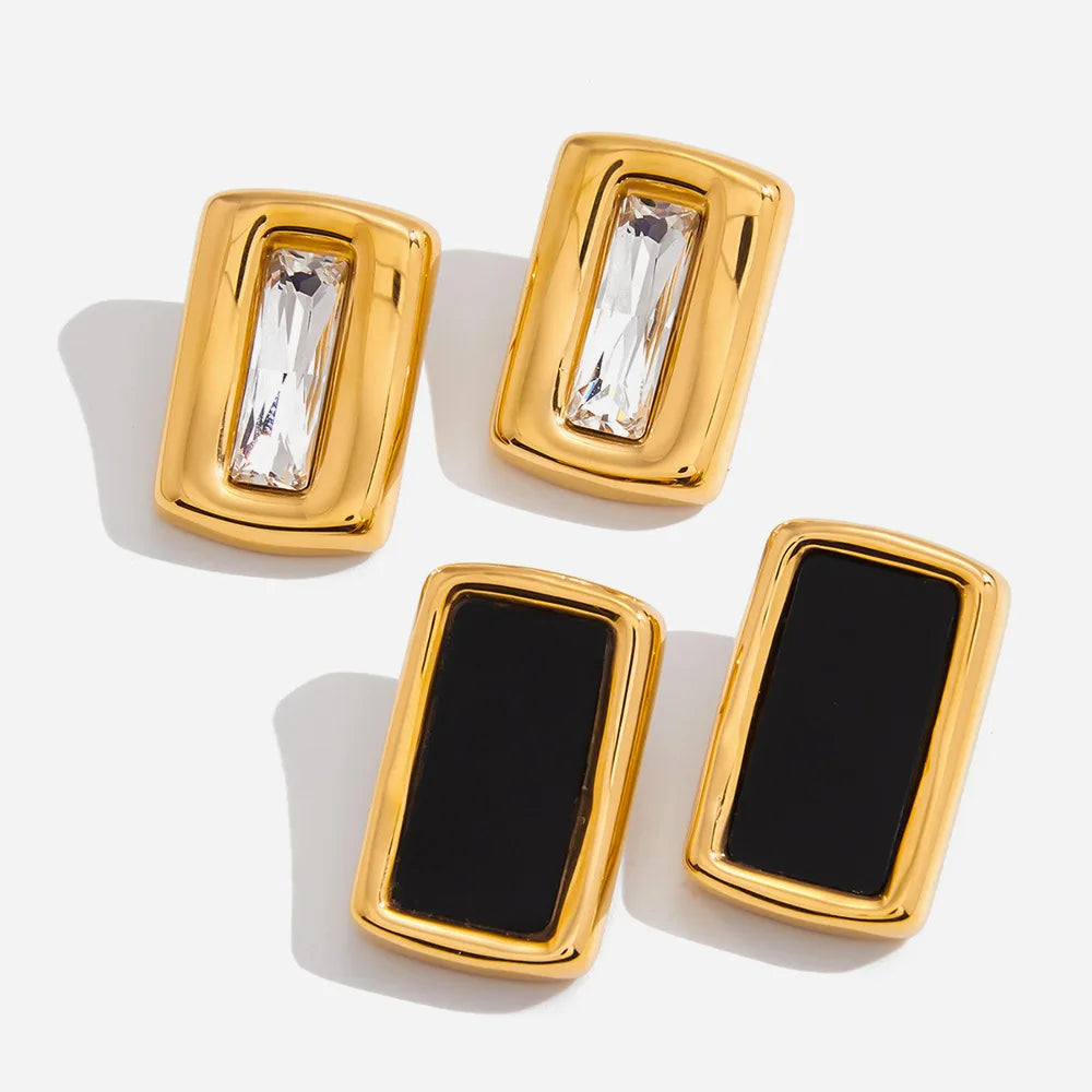 Women’s Square Stud Earrings – 18K Gold-Plated Stainless Steel Zircon
