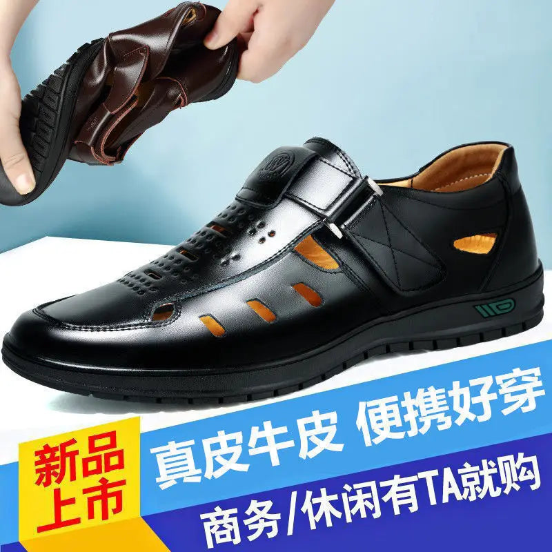 Men’s Leather Sandals – Breathable Slip-On Non-Slip Clogs Outdoor Shoes