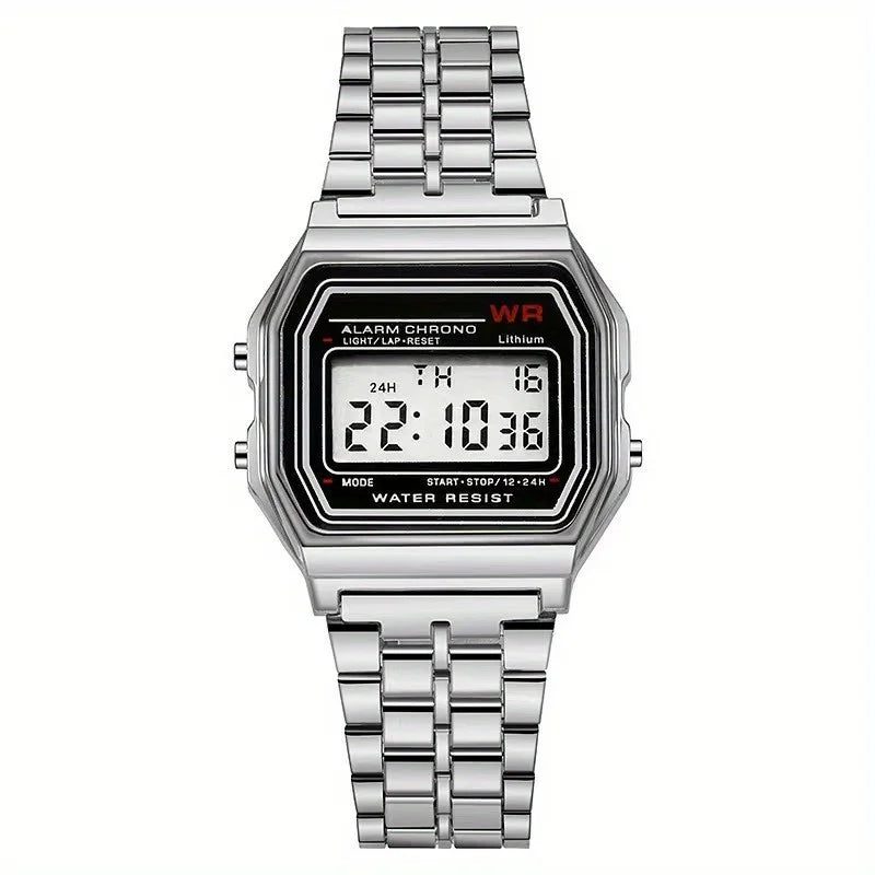 F91W Steel Band LED Digital Watch — Unisex Business & Sports Electronic Clock (Non-Waterproof)