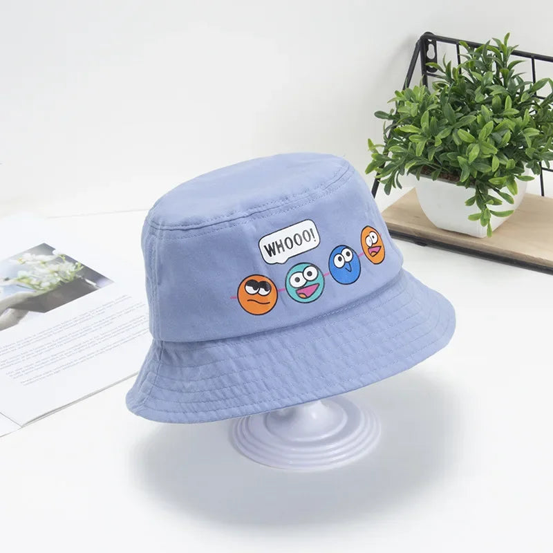 Korean Cute Cartoon Kids Bucket Hat – Boys & Girls Outdoor Sun Cap with Windproof Rope