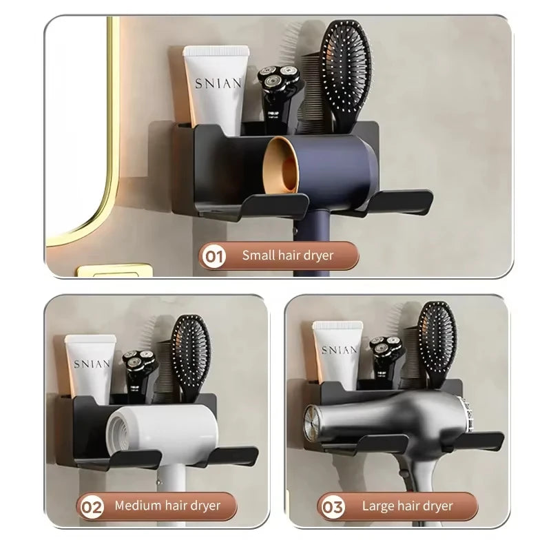 Hair Dryer Wall Holder & Organizer Stand – Bathroom Shelf for Dryer & Straightener