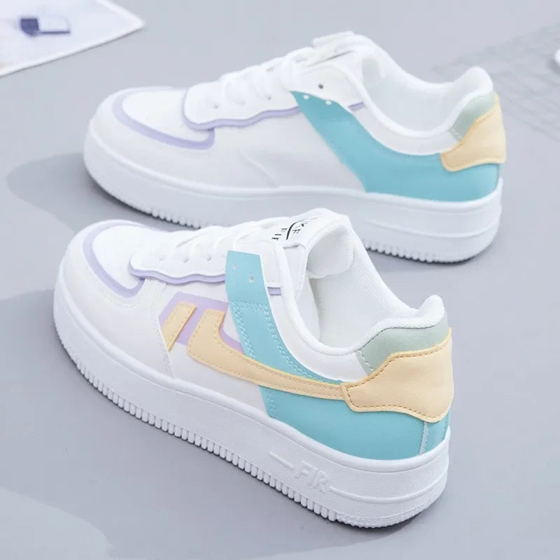 Fashion Lace-Up Flat Sneakers – Breathable, Wear-Resistant, Thick Sole